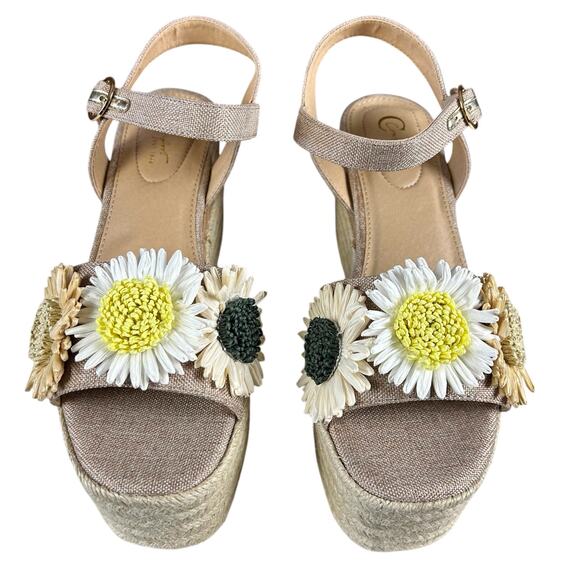 C Comfort Est. 1946 Wedges Size 8 M Straw Flower Platform Espadrille Sandals - Picture 2 of 11